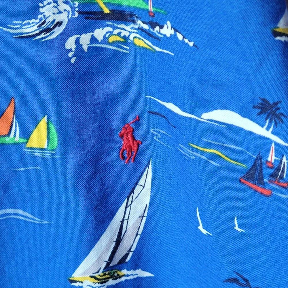 Polo Ralph Lauren 4XLT Mens Button Down Shirt Cotton Sailboats Islands Tropical